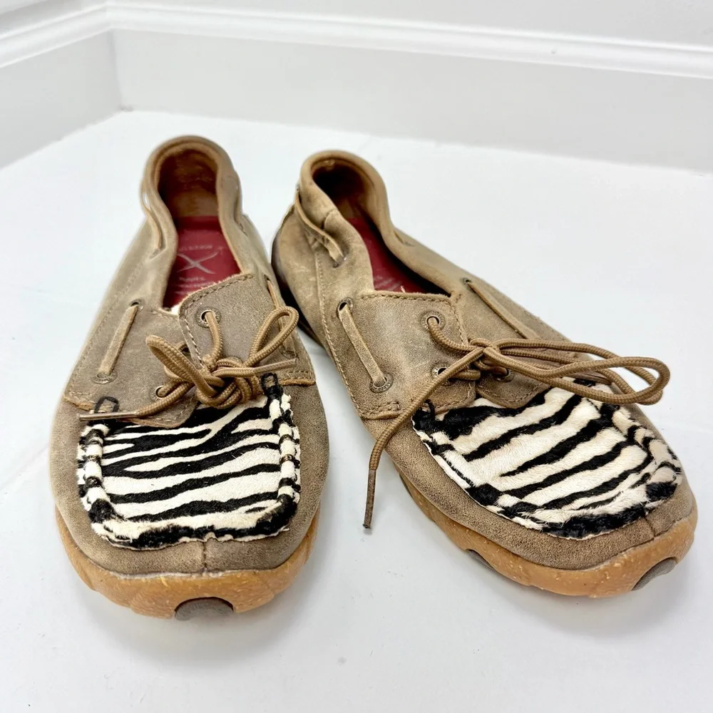 Twisted X Women's Zebra Hair On Hide Boat Shoes 7.5